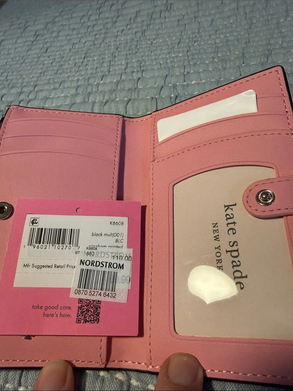 kate spade Black and White Gingham Zip Card Holder